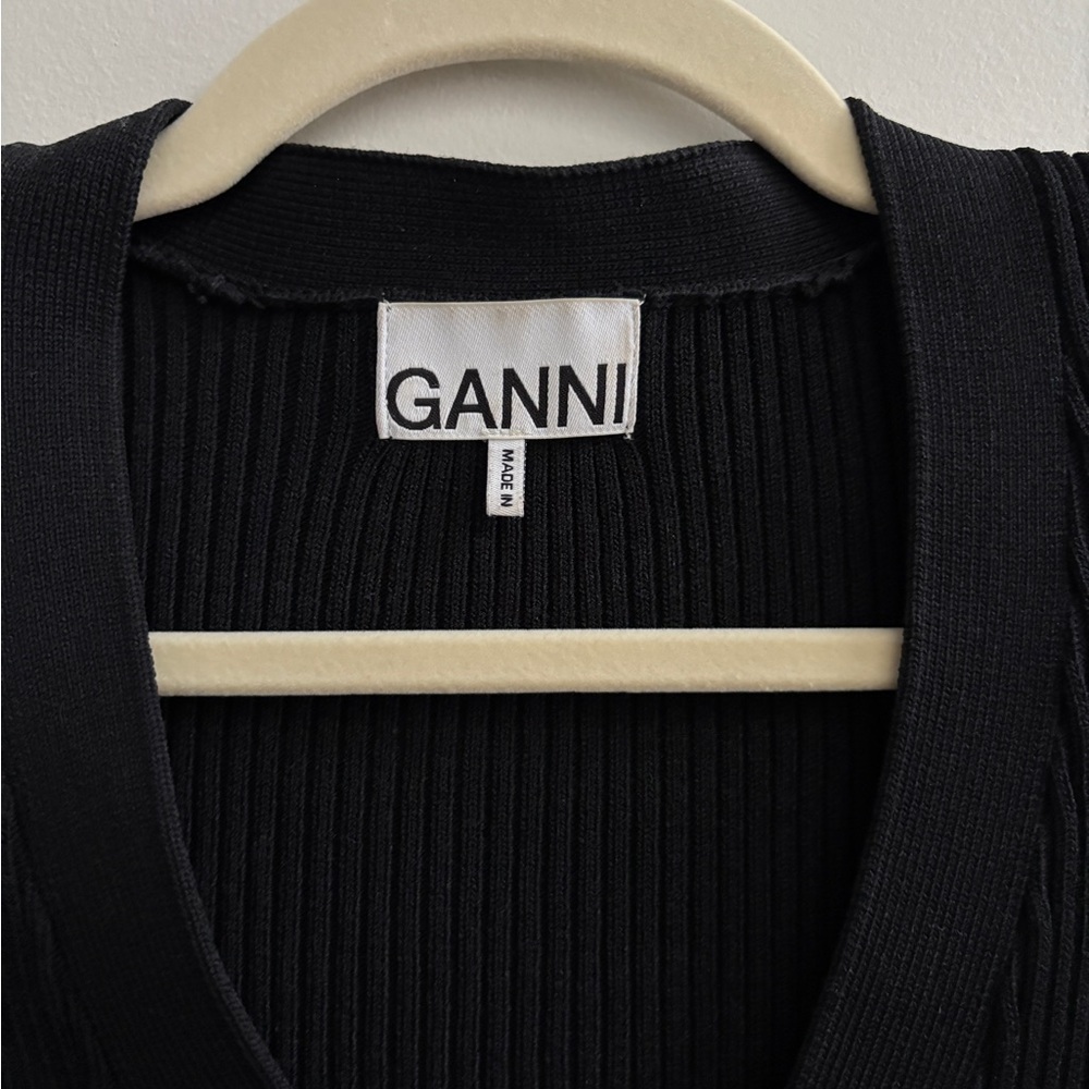 Ganni Black Ribbed Cardigan - Picture 2 of 4